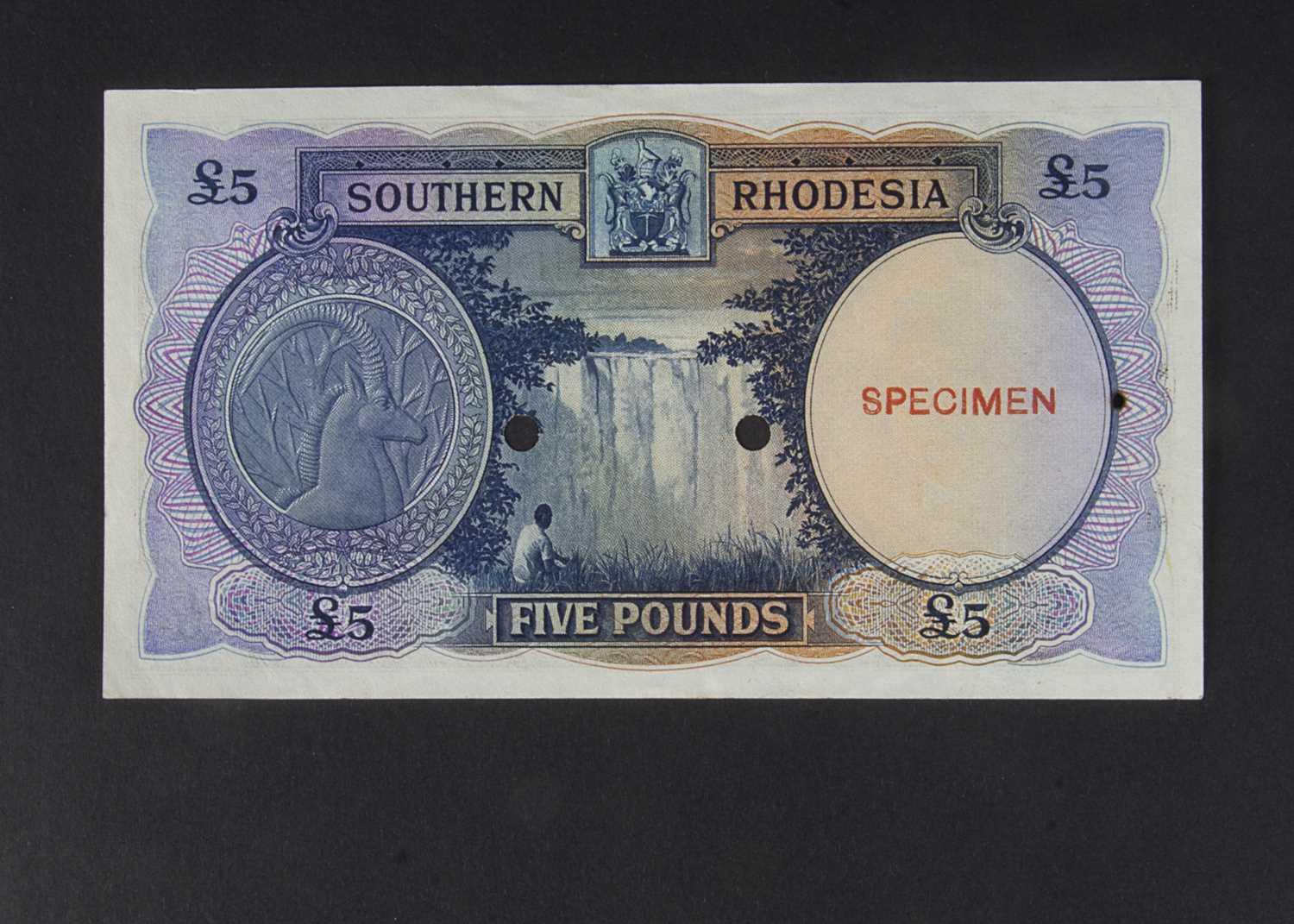 Specimen Bank Note: Southern Rhodesia specimen 5 Pounds, - Image 2 of 2