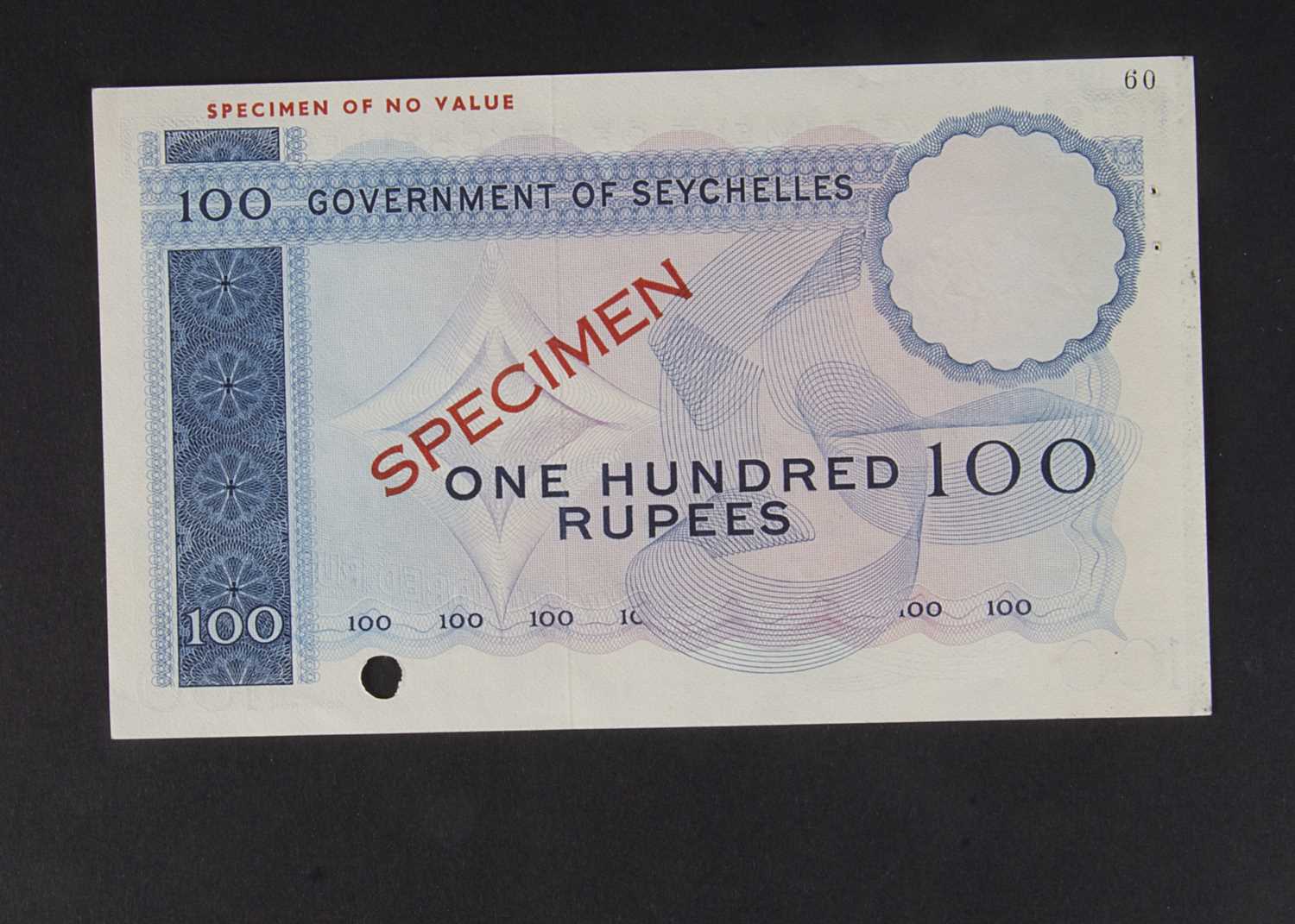 Specimen Bank Note: The Government of Seychelles specimen 100 Rupees, - Image 2 of 2