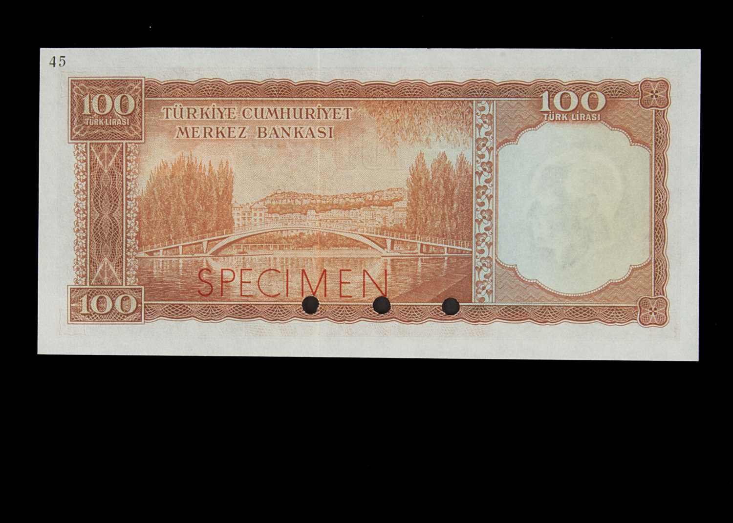 Specimen Bank Note: Turkey specimen 100 Turk Lirasi, - Image 2 of 2