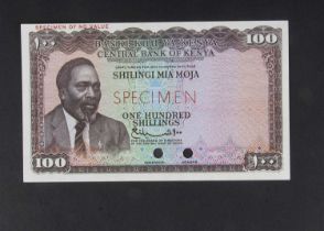 Specimen Bank Note: Central Bank of Kenya specimen 100 shillings,