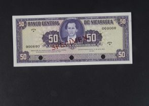 Specimen Bank Note: Central bank of Nicaragua specimen 50 Cordobas,