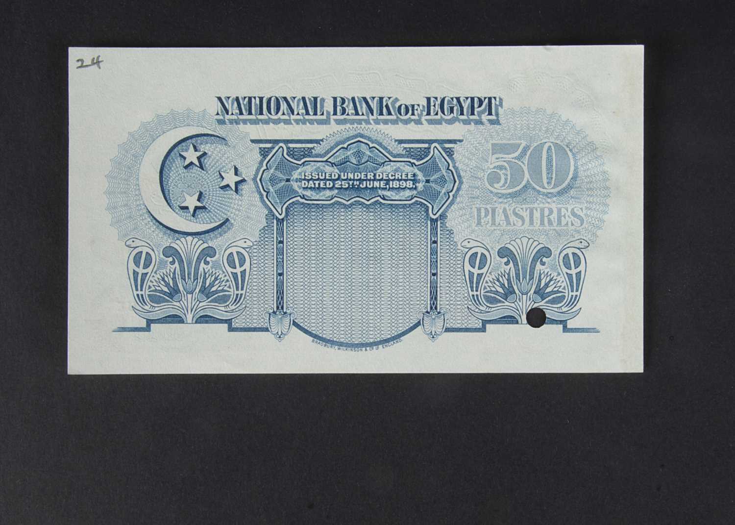 Specimen Bank Note: National Bank of Egypt specimen 50 Piastres, - Image 2 of 2