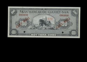 Specimen Bank Note: South Vietnam specimen 100 Dong,