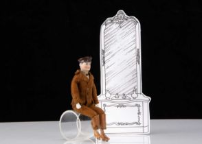 A rare German bisque shoulder head dolls’ house chauffeur doll,