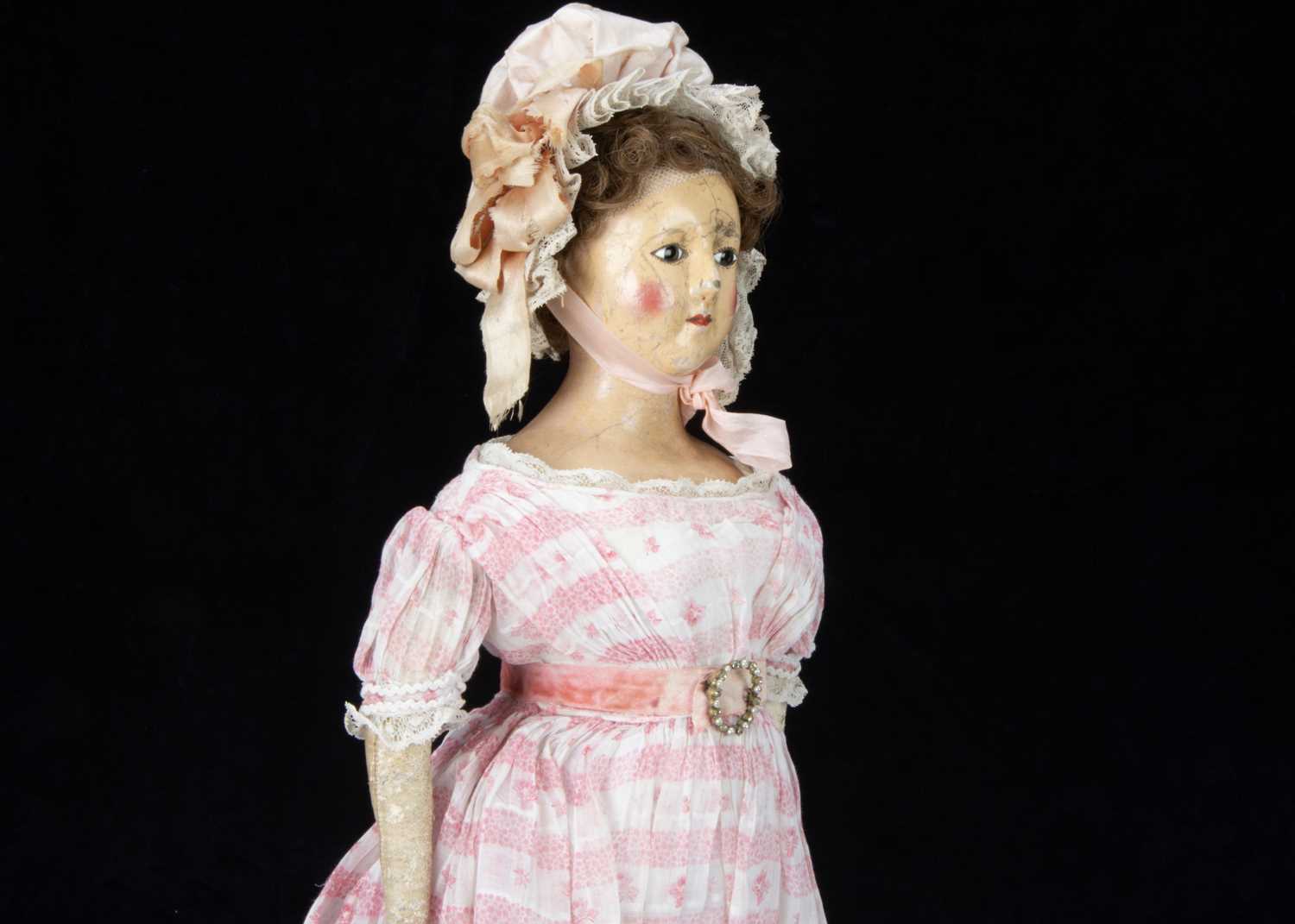 A rare early 19th century English papier-mâché shoulder-head doll, - Image 4 of 5