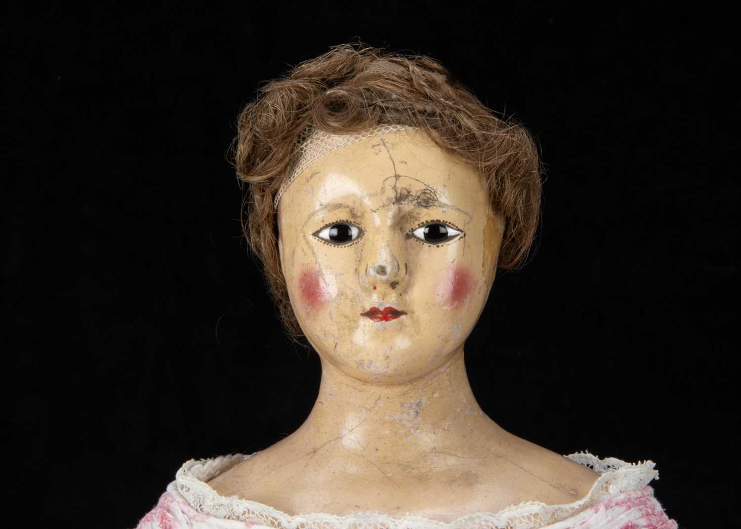 A rare early 19th century English papier-mâché shoulder-head doll, - Image 2 of 5