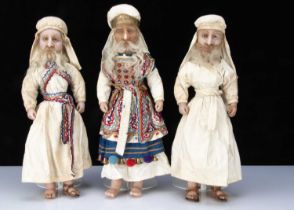 Three very rare English poured wax Aaronic Kohen (Jewish) dolls circa 1900,