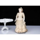 A French fixed shoulder-head fashionable doll with painted eyes,