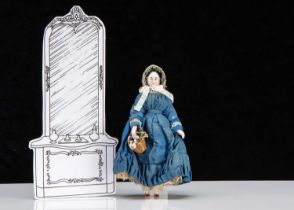 A rare 19th century Kister pink tinted china shoulder-head dolls’ house doll with jointed wooden bod