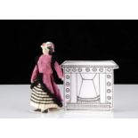 A rare 19th century bisque shoulder head dolls’ house doll with moulded hat,