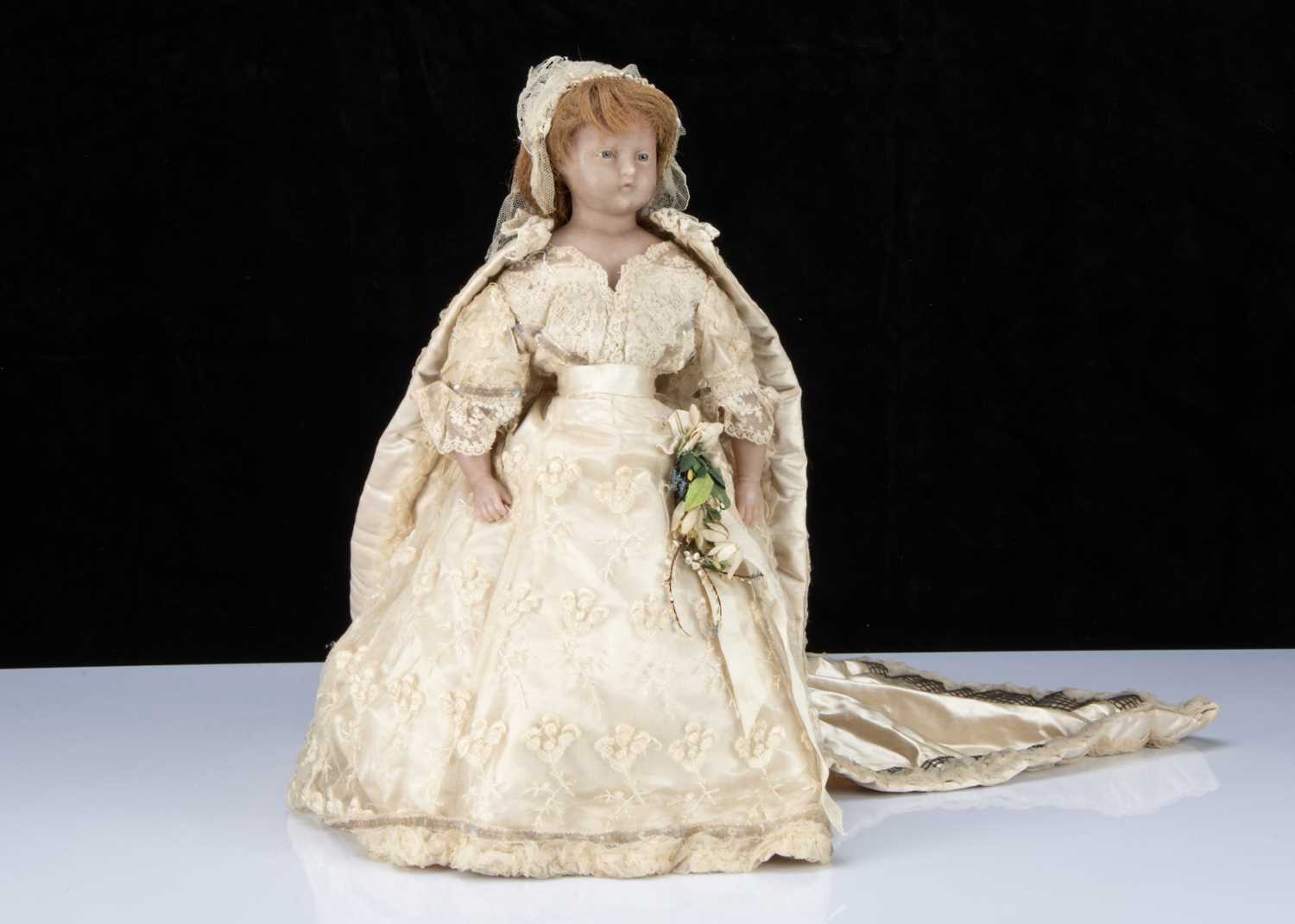 A fine Pierotti poured wax court bride doll,