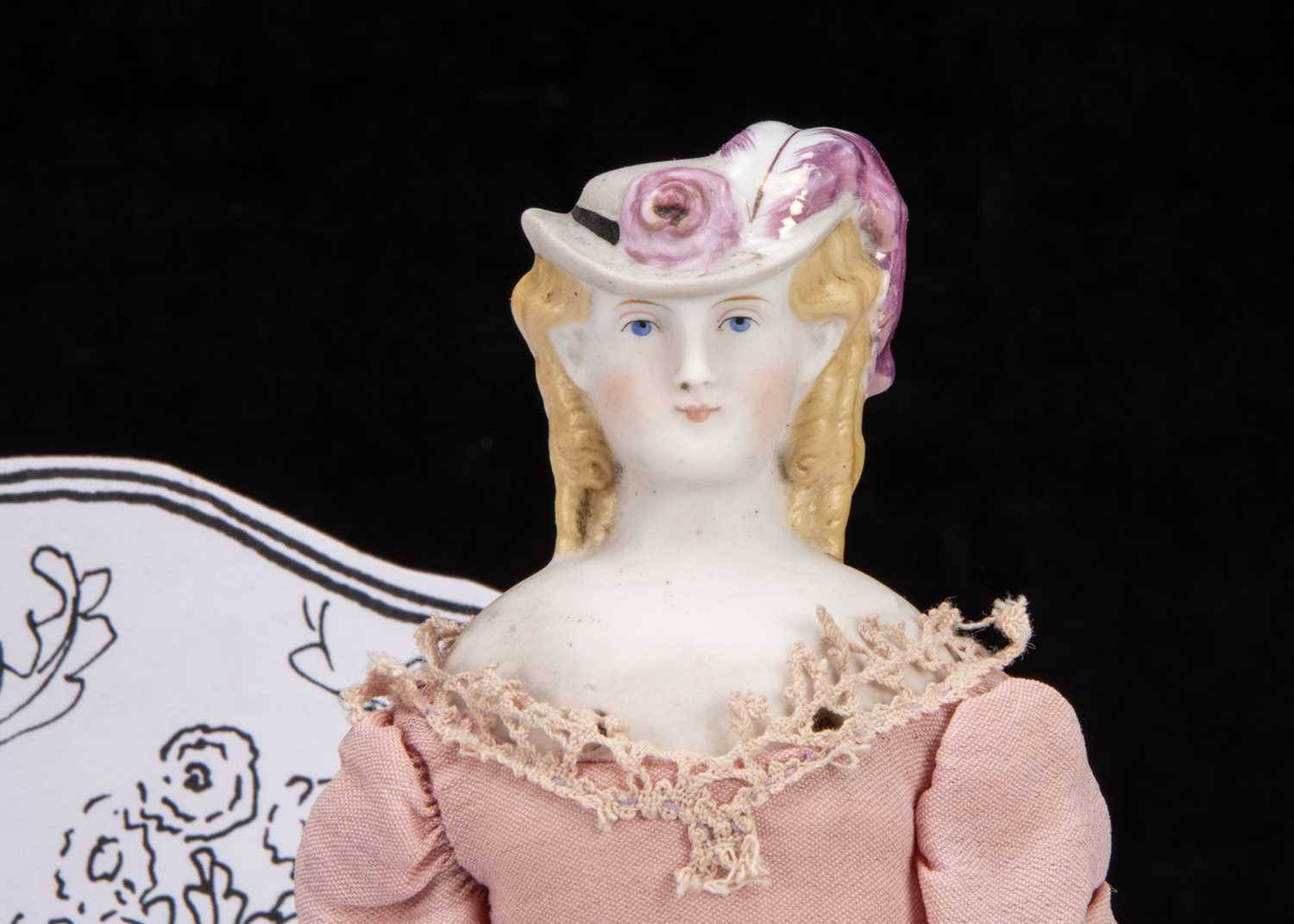 A rare 19th century small German bisque shoulder-head lady doll with moulded hat, - Image 3 of 3