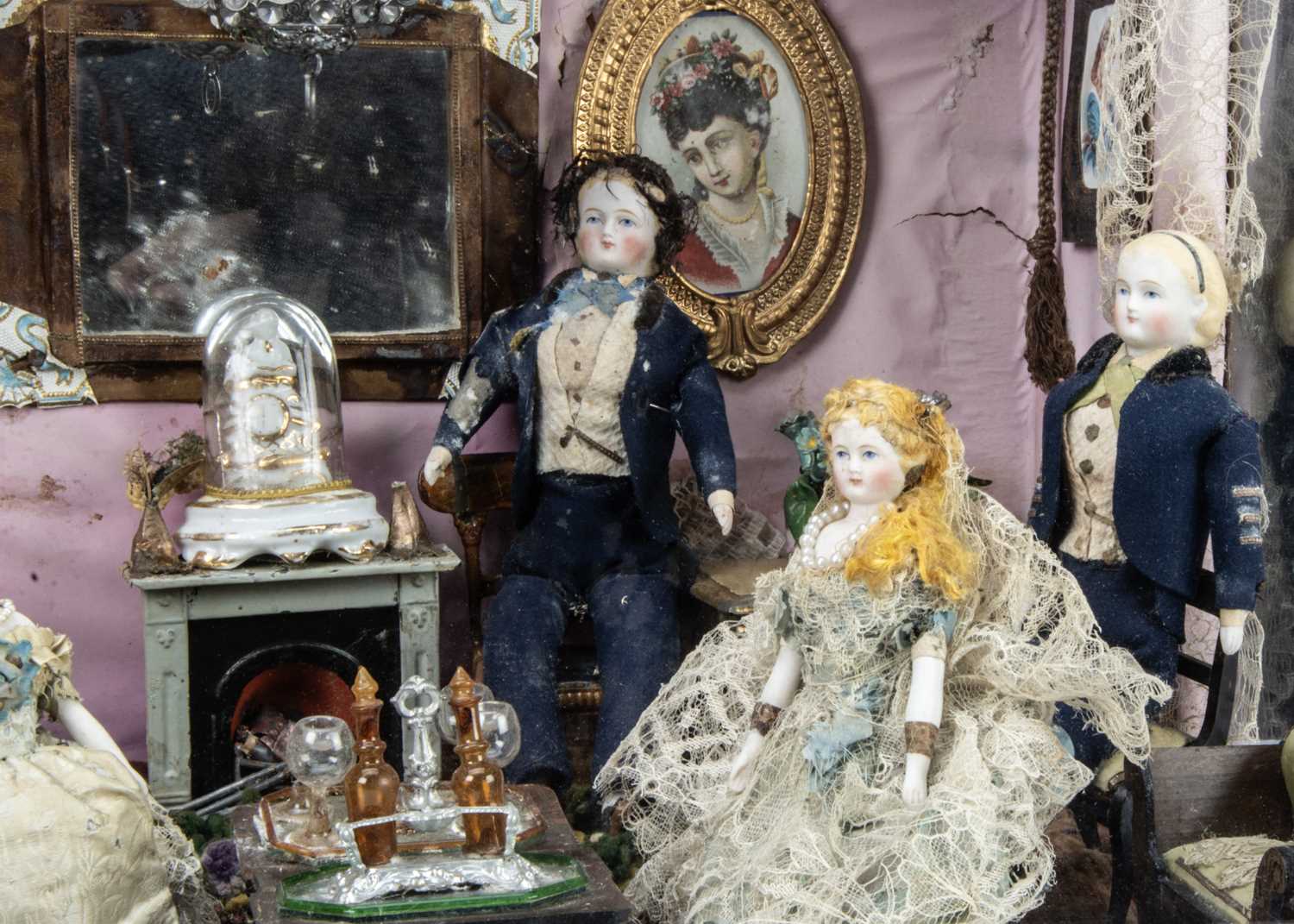 A second half of the 19th century room setting with bisque shoulder head dolls, - Image 2 of 5