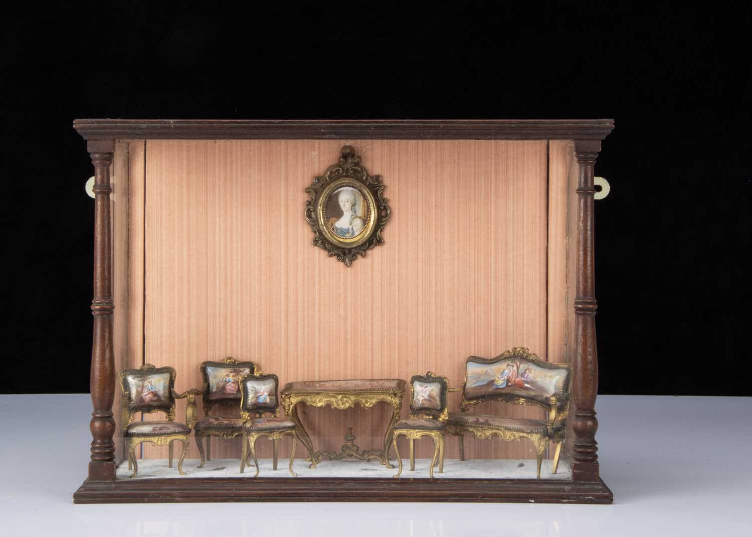 A set of early 20th century Viennese enamel and gilt metal dolls’ house furniture, - Image 3 of 3