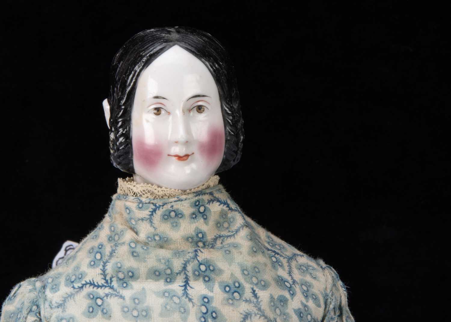 A fine early German china shoulder head doll with Queen Victoria exposed ear hairstyle, - Image 3 of 5