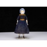 A German bisque shoulder-head doll with moulded bonnet,