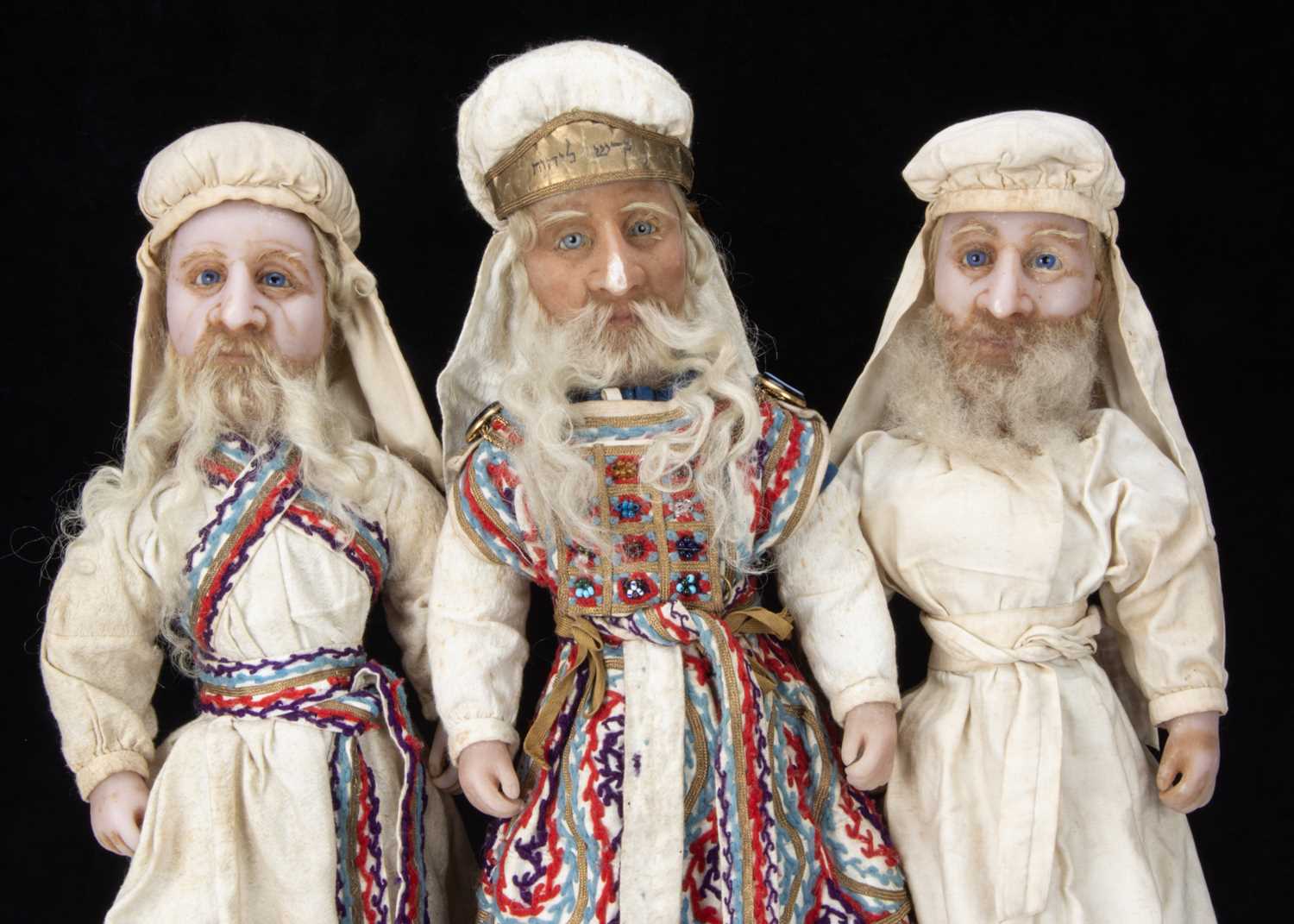 Three very rare English poured wax Aaronic Kohen (Jewish) dolls circa 1900, - Image 11 of 12