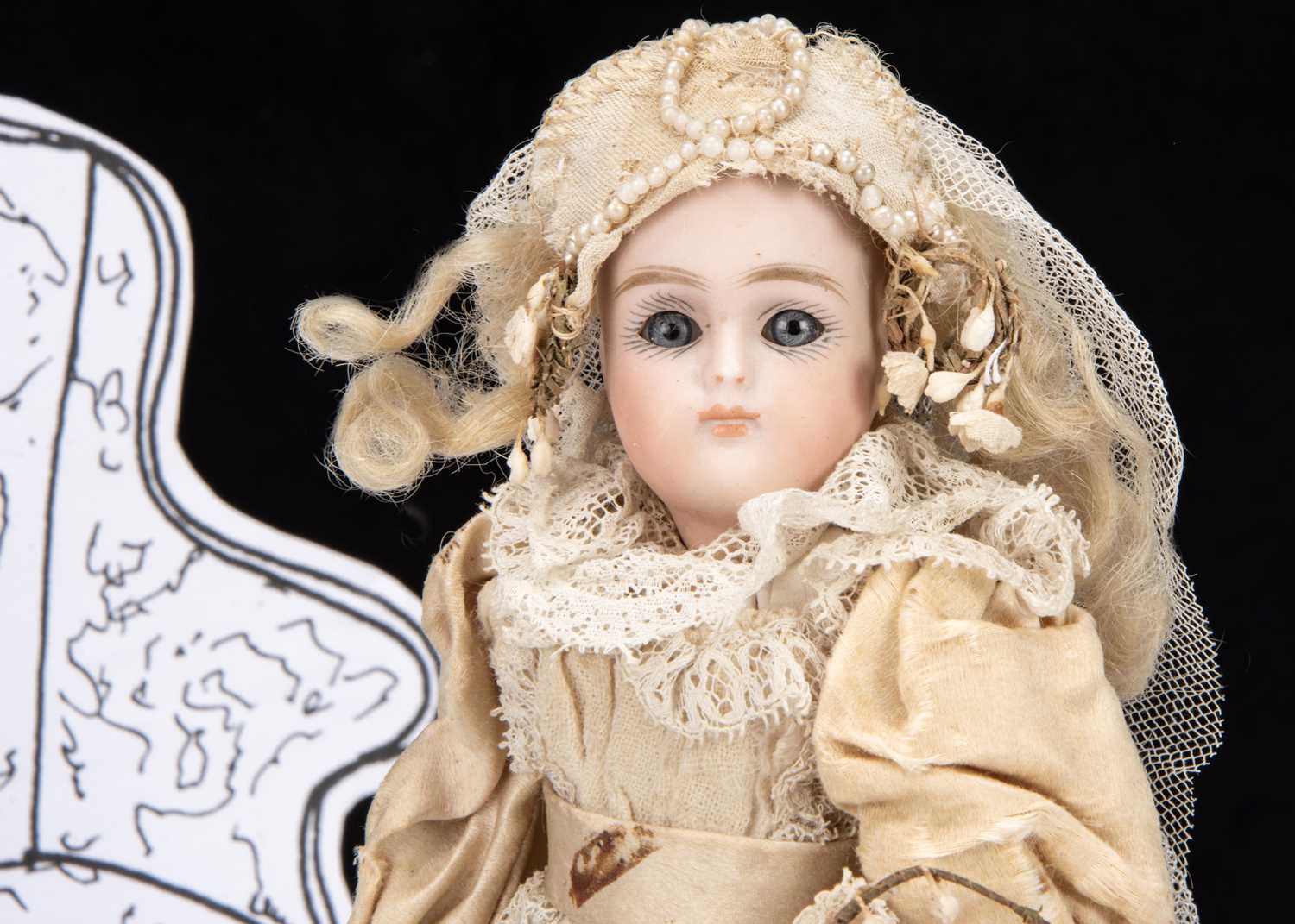 A small German bisque headed bride doll, - Image 3 of 3