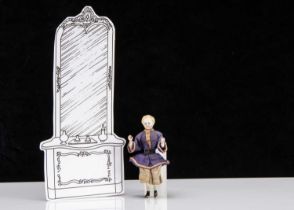 A rare bisque shoulder-head dolls’ house boy doll with jointed wooden body,