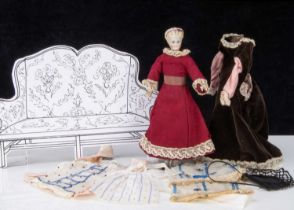 A small Simon & Halbig bisque swivel shoulder-head lady doll with trousseau,