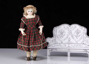 A small French pressed bisque shoulder-head fashionable doll 1860s,