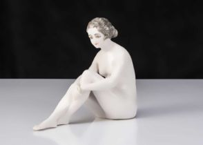 A rare large Dressel & Kister seated Bathing Beauty,