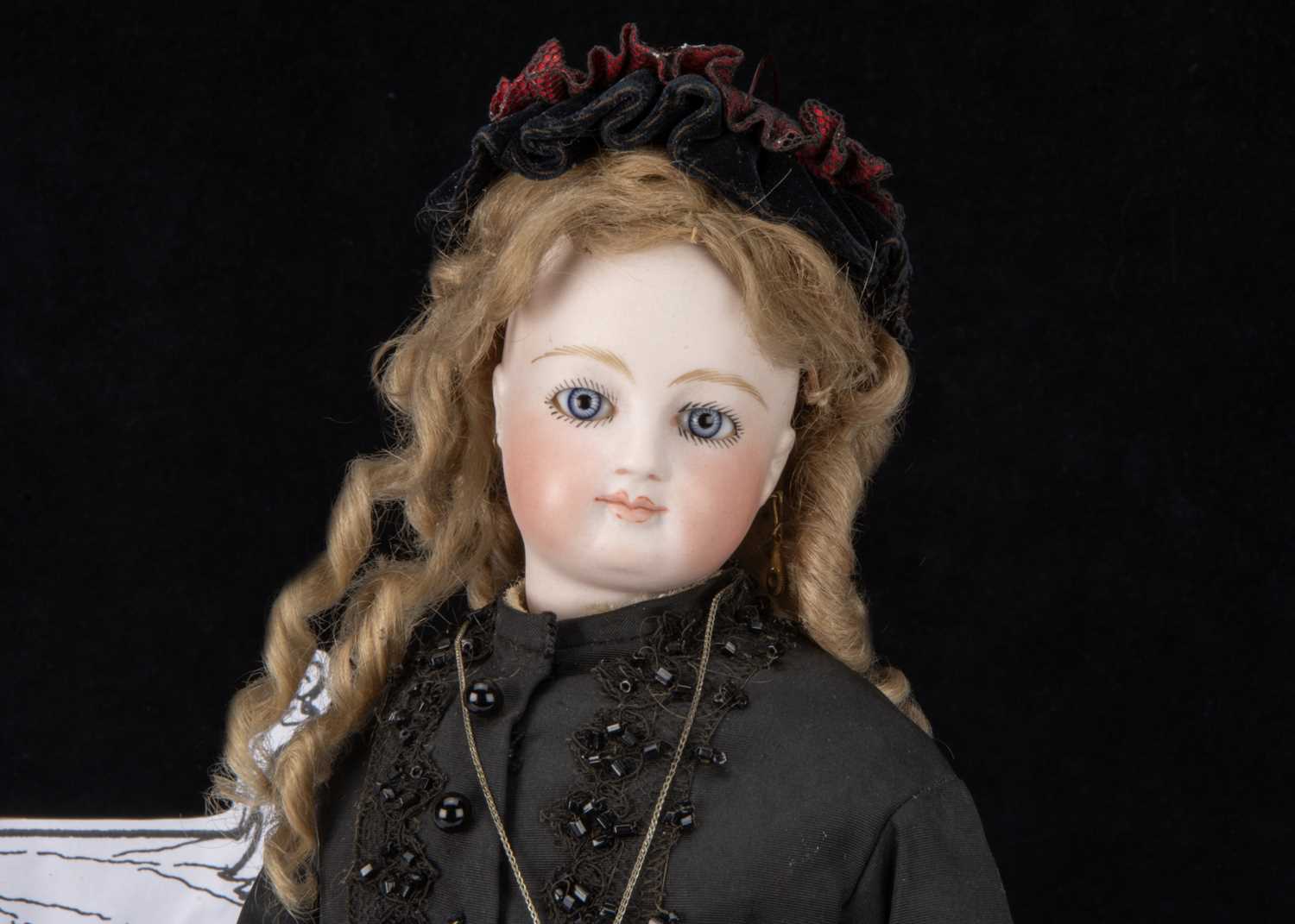 A Jumeau bisque swivel head fashionable doll in mourning dress, - Image 2 of 5