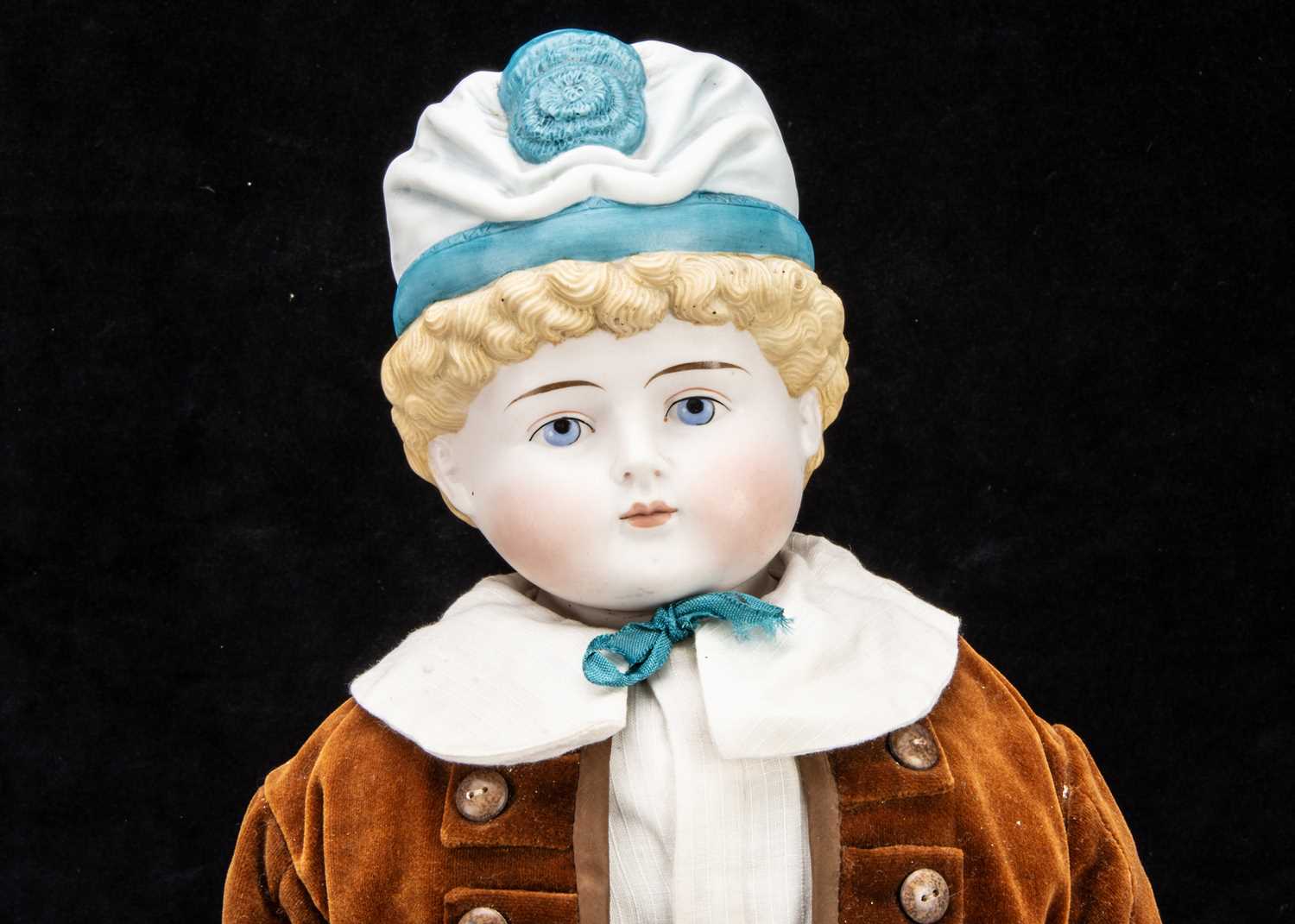 A rare large Alt, Beck & Gottschalck bisque shoulder head boy doll with moulded hat, - Image 3 of 3