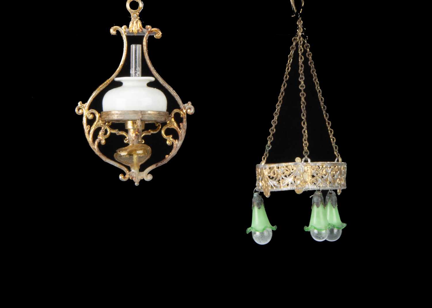 Two German soft-metal light fittings,