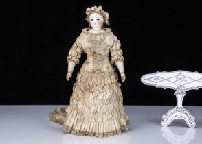A rare Bru Jeune & Cie fashionable doll with jointed wooden body,