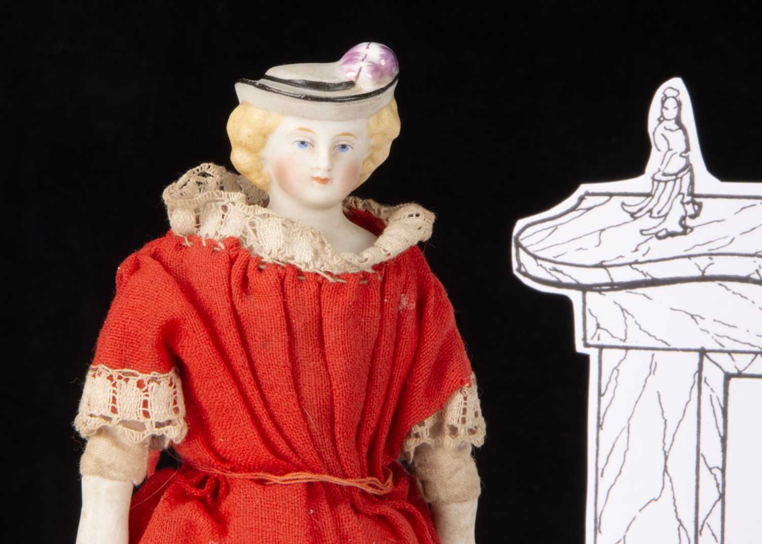 A rare small 19th century bisque shoulder-head doll with moulded hat, - Image 3 of 3