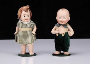 Two small German all-bisque googly eyed children dolls,