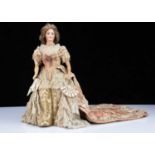 A fine Gebruder Heubach 7926 shoulder-head lady doll in late 19th century court dress,