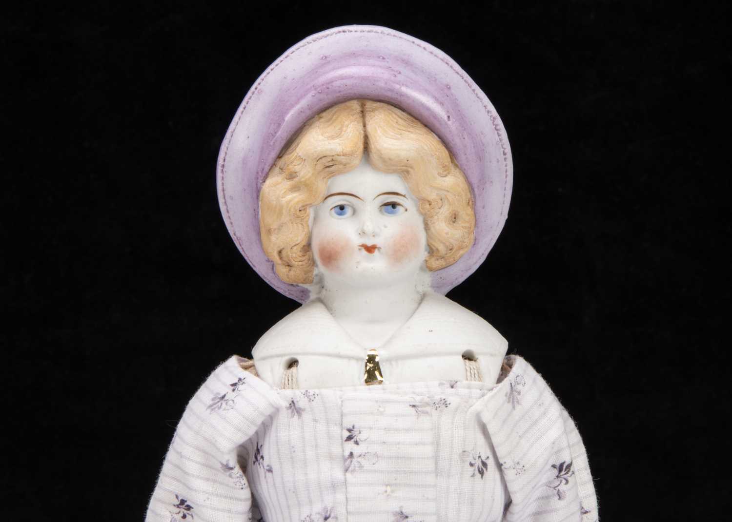 A Hertwig bisque shoulder-head doll in moulded Sou’wester hat, - Image 2 of 2