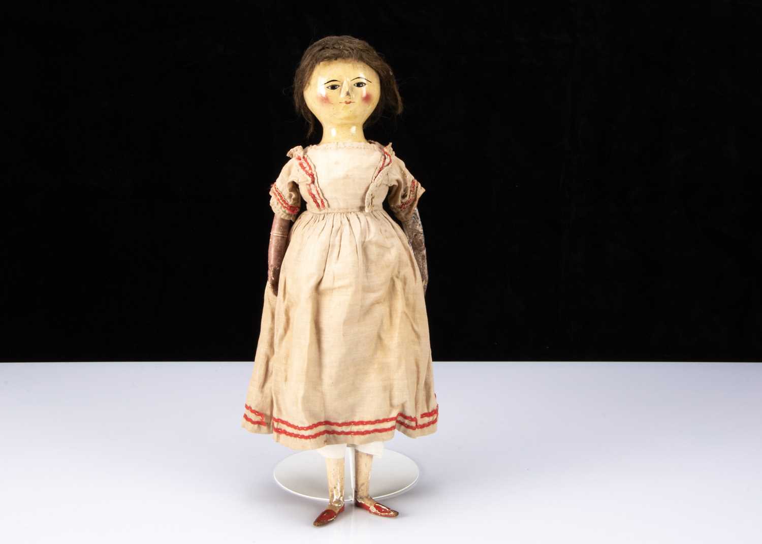 An interesting English wooden girl doll, circa 1800