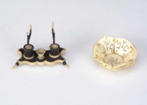 A rare mid 19th century dolls’ house bone ‘antler’ inkwell,