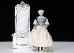 An unusual small or dolls’ house bisque shoulder head doll with moulded cap,