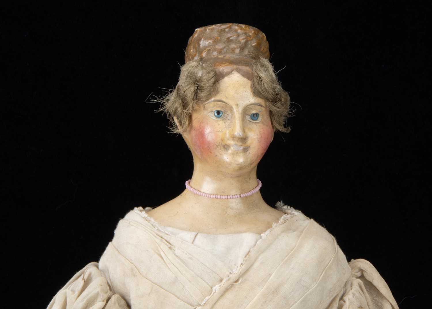 A rare early German papier-mâché shoulder-head doll 1830s, - Image 3 of 4