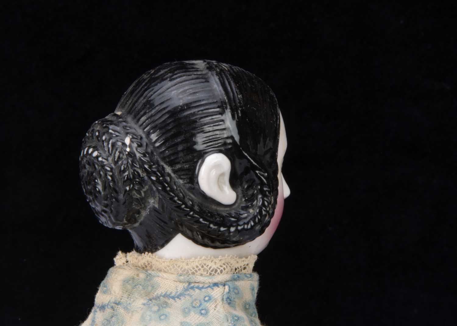 A fine early German china shoulder head doll with Queen Victoria exposed ear hairstyle, - Image 2 of 5