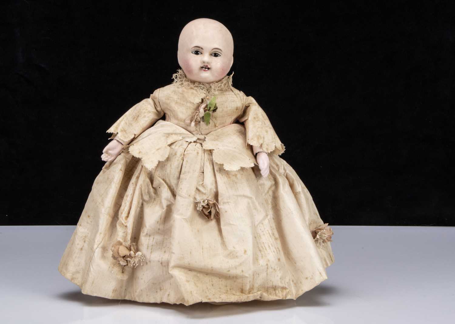 A rare mid 19th century wax over papier-mâché Taufling baby,