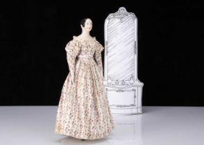 A fine mid 19th century German pink tinted china shoulder-head doll,