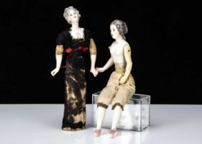 Two unusual fine German shoulder-head or half dolls,