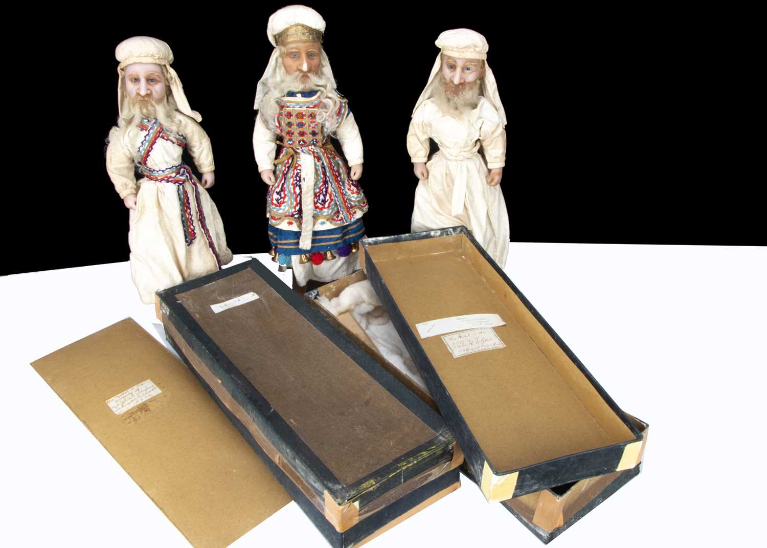 Three very rare English poured wax Aaronic Kohen (Jewish) dolls circa 1900, - Image 2 of 12