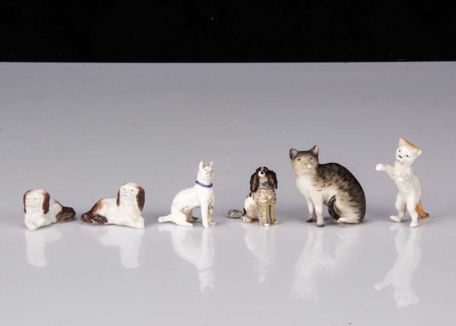 Glass and porcelain dolls’ house pets,