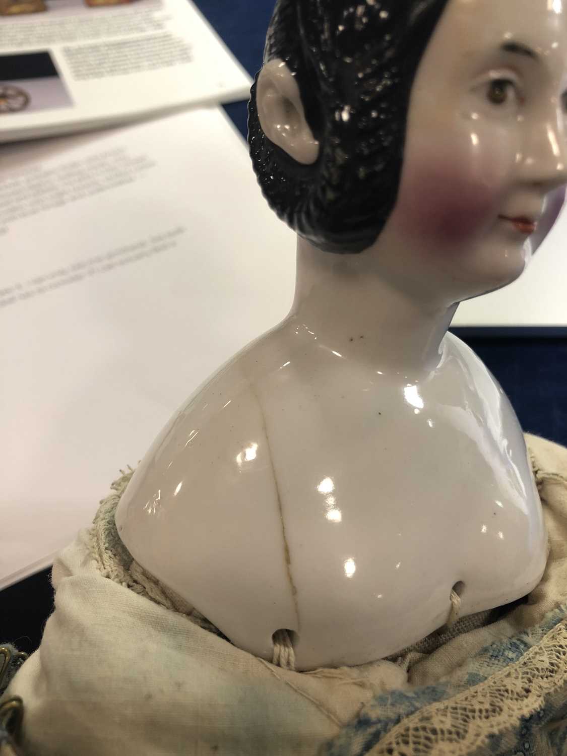 A fine early German china shoulder head doll with Queen Victoria exposed ear hairstyle, - Image 5 of 5