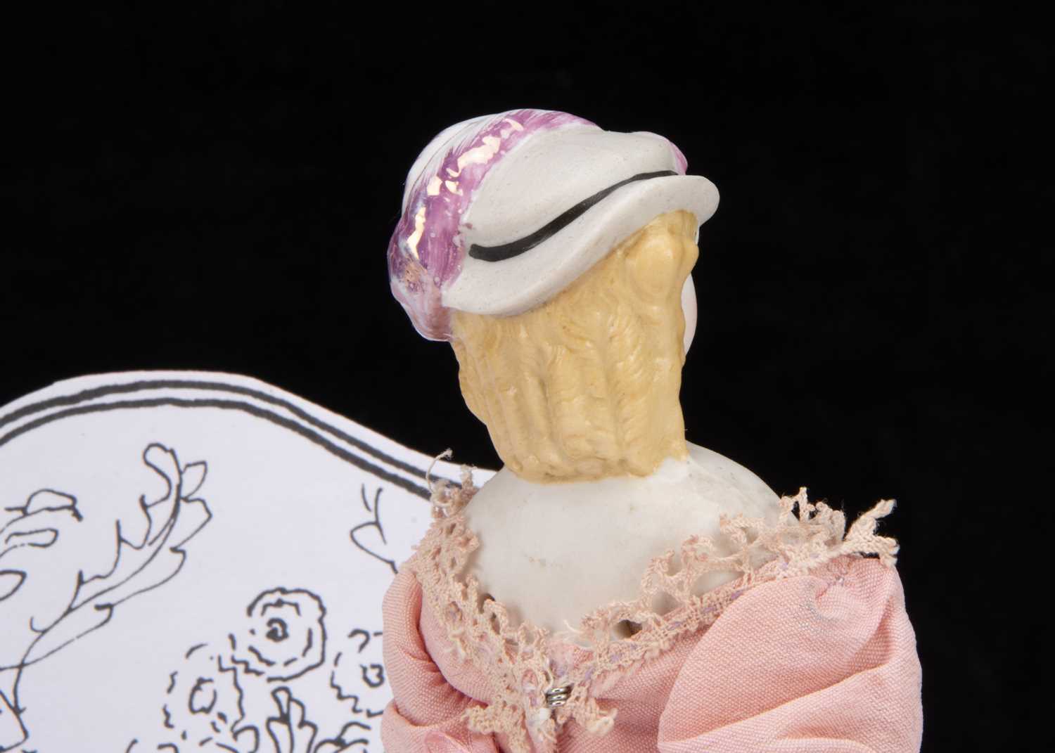 A rare 19th century small German bisque shoulder-head lady doll with moulded hat, - Image 2 of 3