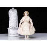 A Leontine Rohmer pressed bisque swivel head fashionable doll with body stamp and a fixed seating sy