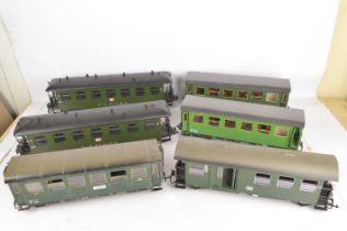 Six G scale (gauge 1) German-style bogie Coaches by various makers (6),