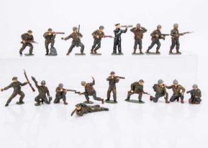 Timpo Toys lead US GIs (16 + mortar) and British Tommies (6) plus Sailor with telescope,