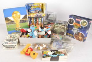 Various Toys including Star Wars boxes Macdonald's Toys 1986 World Cup Stickers and other items (q